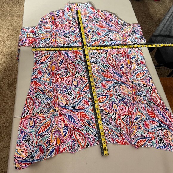 Cupio Tunic Top Womens XL Colorful Multicolor Floral Button Up 3/4‎ Sleeve Shirt - Picture 2 of 11